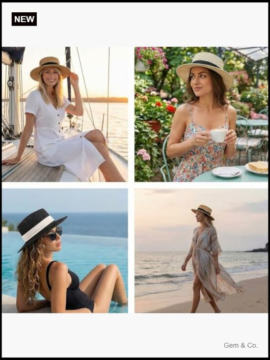 3 Straw Boater Sun Hats Foldable Wide Brim Beach Hat Pack main image 4